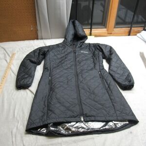 Columbia Jacket Womens Large Black Omni Heat Quilted Insulated Hooded Long Puff
